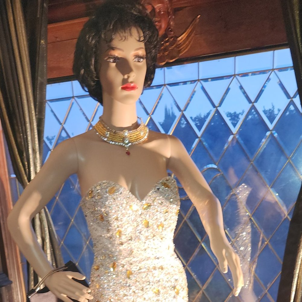 Kiera Couture Nude with Silver and Gold Sequins Mermaid Gown- Liz Taylor